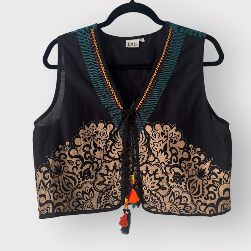 DIA Indian Inspired Embroidered Top / Vest With Tassel, size large